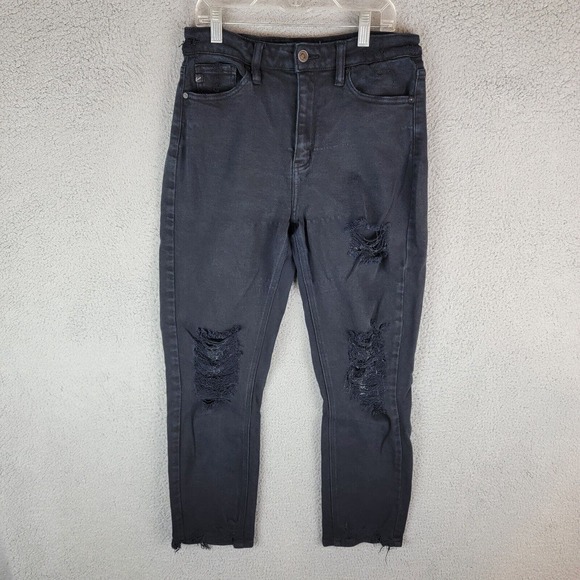 Kancan Womens 9/ 28 Haven Ultra High Rise Slim Straight Jeans Black Distressed - Picture 1 of 9